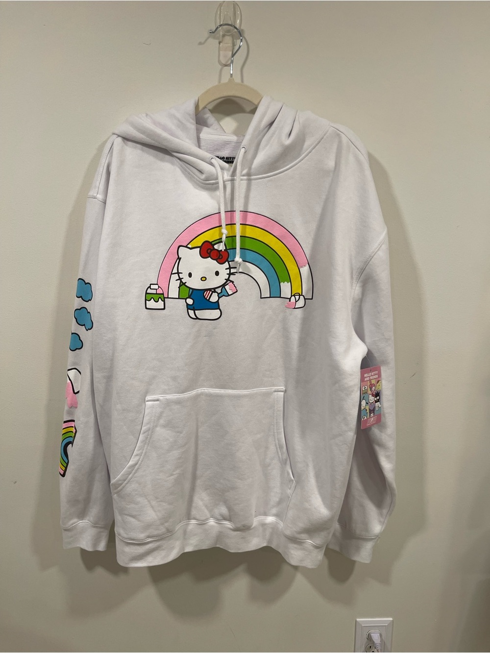 Hello Kitty White Hoodie with Rainbow Graphic